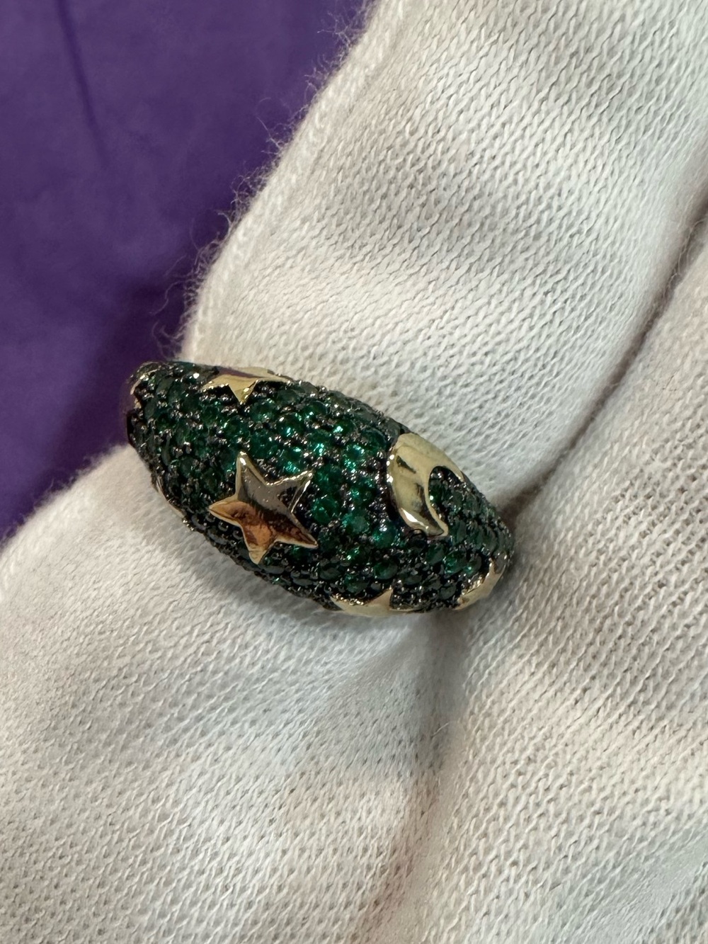 Melinda Maria Emerald Green Glitter Ring with Gold Stars and Moon Accents - 6